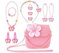 Jesustree Kinderschmuck Kleine Mädchen Plüsch Handtasche Geldbörsen, Schmuckset Kinder mit Halskette Armband Ring und Ohrring, Prinzessin Ankleiden Modeschmuck Geschenk zum Anziehen Pretend Play