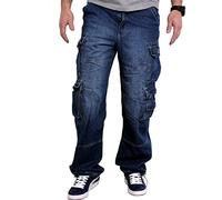 JET LAG 007 weite Cargo Hose Pant Herren div. Farben (28 - 44) inkl. FABFIVE Camo Schlüsselband (XXL(38)/30, Demin Light Blue)