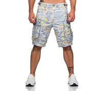 Jet Lag Cargo Shorts 17-131 mit floralem Muster - Flower Green, Flower Blue, Hawaii Flower, Farbe:Purple Hawai Flower, Größe:W36