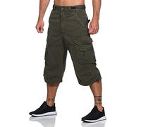 Jet Lag Herren 3/4 Cargo Shorts Safety B Kurze Hose mit Seitentaschen Olive M