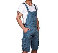 Jet Lag Herren Latzhose Overall Cargo Shorts blue denim M