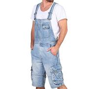 Jet Lag Herren Overall Shorts Kurze Latzhose Cargo-Style TO3 Denim Bleached 3XL