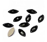 Jet Navette Strasssteine zum Aufnähen, flache Rückseite, schwarze Basis, für Schmuck, Kleidung, DIY, Jet, 6 x 12 mm, 48 Stück