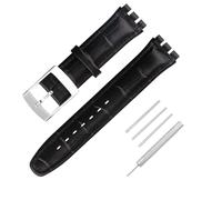 JETHENG Lederarmband für Herren, kompatibel mit 17 mm und 19 mm, Swatch für Damen, Outdoor, Arbeit, wasserdicht, Uhrenarmband, Schnalle (17 mm, Schwarz)