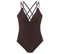Badeanzug JETTE "Giulia", Damen, Gr. 38, Cup A/B, braun (coffee), Polyamid, leicht glänzend, Badeanzüge Badeanzug, mit goldfarbener Glanzbeschichtung und Accessoires (66030601-38) coffee