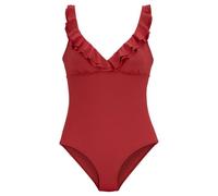 Badeanzug JETTE, Damen, Gr. 38, Cup B, rot (rostrot), Polyamid, unifarben, Badeanzüge Badeanzug, mit eleganter Rüsche und Shaping-Effekt (27007269-38) rostrot