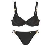 Bügel-Bikini JETTE "Giulia", Damen, Gr. 36, Cup C, schwarz (schwartz), Polyamid, leicht glänzend, Bikini-Sets, mit goldfarbener Glanzbeschichtung und Accessoires, Topseller (11444033-36) schwartz