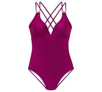 Badeanzug JETTE "Giulia", Damen, Gr. 42, Cup C/D, lila (beere), Polyamid, leicht glänzend, Badeanzüge Badeanzug, mit goldfarbener Glanzbeschichtung und Accessoires (38521536-42) beere