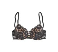 Push-up-BH JETTE, Damen, Gr. 70, Cup A, schwarz (schwarz, caramel), Spitze, Obermaterial: 90% Polyamid, 10% Elasthan, BHs Push-up-BH, aus floraler Spitze, Dessous (86832962-70) schwarz, caramel