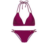 Triangel-Bikini JETTE "Giulia", Damen, Gr. 34, Cup A/B, lila (beere), Polyamid, leicht glänzend, Bikini-Sets, mit goldfarbener Glanzbeschichtung und Accessoires, Topseller (92465269-34) beere