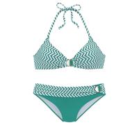 Triangel-Bikini JETTE, Damen, Gr. 32, Cup A/B, grün (grün, weiß), Polyamid, bedruckt, Bikini-Sets Triangel-Bikini, mit modischem Druck und Accessoires (52116602-32) grün, weiß