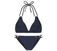 Triangel-Bikini JETTE "Giulia", Damen, Gr. 44, Cup C/D, blau (marine), Polyamid, leicht glänzend, Bikini-Sets, mit goldfarbener Glanzbeschichtung und Accessoires (93146354-44) marine