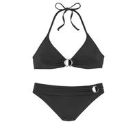 Triangel-Bikini JETTE, Damen, Gr. 34, Cup C/D, schwarz, Microfaser, Microfaser, Polyamid, unifarben, Bikini-Sets Triangel-Bikini, mit Zier-Accessoires (32090538-34)