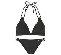 Triangel-Bikini JETTE "Giulia", Damen, Gr. 38, Cup A/B, schwarz, Polyamid, leicht glänzend, Bikini-Sets, mit goldfarbener Glanzbeschichtung und Accessoires (98416046-38) schwarz