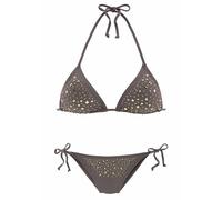 Triangel-Bikini JETTE, Damen, Gr. 36, Cup C/D, grau (stein), Polyamid, unifarben, Bikini-Sets Triangel-Bikini, mit Ziernieten (707639-36) stein