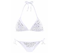 Triangel-Bikini JETTE, Damen, Gr. 34, Cup C/D, weiß, Polyamid, unifarben, Bikini-Sets Triangel-Bikini, mit Ziernieten (707848-34) weiß