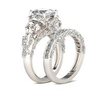 Jeulia 2 Stück Schädel Ringe Set Sterling Silber Prinzess-Schliff Ringe Schmuck für Braut Hochzeit Band Verlobungsring Damen (67 (21.4))