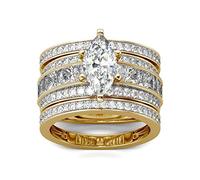 Jeulia 3 Stück Damen Ringe Set Sterling Silber Marquise-Schliff Diamant Ringe Schmuck für Braut Hochzeit Band Verlobungsring (54 (17.2)) (Gelb Vergoldet, 60 (19.1))