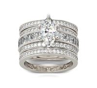 Jeulia 3 Stück Damen Ringe Set Sterling Silber Marquise-Schliff Diamant Ringe Schmuck für Braut Hochzeit Band Verlobungsring (54 (17.2)) (Silber, 57 (18.1))