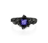 Jeulia Damen Ring 925 Silber Schwar Solitärring Gothic Blumenring Rundschliff Zirkonia Ehering mit Rot Lila Stein Fingerring Modern Gotisch Bandring für Alltag Halloween (Amethystviolett, 62(19.8))