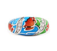 Jeulia Emaille Sterling Silber Damen Ring: Mehrfarbig Emaille Schmetterling Blume Breiter Ring Diamant Band für Frauen Mädchen Party Schmuck Personalisierte Geschenk Anniversary (56（17.7）, Blume-1)