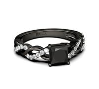 Jeulia Schwarz 925 Sterling Silber Ring für Frauen Herren Eternity Ring Verlobungsring Ewigkeitsringe Eheringe für Geburtstag, Weihnachten, Valentinstag (Twist-Princess-Schliff-Design, 59(19))