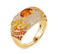 Jeulia x Leyla Damen Ring 14K Vergoldet Silberring Bunt Volldiamant Damenring Rundschliff Zirkonia Ewigkeitsring 925er Sterlingsilber Fingerring Frauen Mädchen Cocktailring mit Geschenkbox (58(18.5))