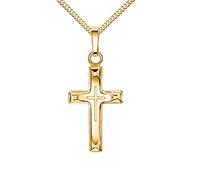JEVELION 585 Goldkreuz Kreuz-Anhänger Jesus Christus für Damen, Herren und Kinder als Kettenanhänger 585 Gold 14 Karat / 14K Mit Panzerkette 40 cm