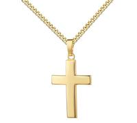 JEVELION Damen-Kreuz Anhänger Gold 585 für Damen und Herren. Goldkreuz 14 Karat Gelbgold. Mit Panzerkette 925 Silber vergoldet - Kettenlänge 40 cm.