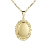 JEVELION Damen-Medaillon Gold 585/14 Karat für 2 Amulett Anhänger oval zum Aufklappen für Damen mit Halskette Mit Panzerkette 925 Silber vergoldet - Kettenlänge 40 cm.