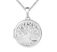 JEVELION Fotomedaillon Baum des Lebens Medaillon Silber 925 rund Amulett Anhänger für 2 Bilder zum Öffnen für Damen Silberamulett und Schmuck-Etui Mit Panzerkette - Kettenlänge 60 cm.
