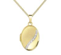 JEVELION Fotomedaillon Gold bicolor Medaillon 585/14 Karat für 2 Bilder Amulett Anhänger oval zum Öffnen für Damen mit Halskette Mit Medaillonkette 925 Silber vergoldet - Kettenlänge 60 cm.