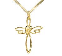 JEVELION Gold Kreuz-Herz-Flügel-Anhänger 333 Gold 8 Karat für Damen, Herren und Kinder als Kettenanhänger. Mit Panzerkette 40 cm