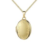 JEVELION Goldamulett Foto Medaillon für 2 Bilder 333 Gold Bilder Amulett oval zum Öffnen für Damen mit Kette und Schmuck-Etui Mit Damenkette 925 Silber vergoldet - Kettenlänge 50 cm.