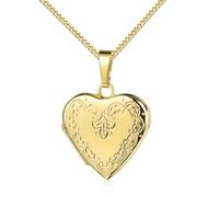 JEVELION Goldamulett Herz Medaillon 585 Gold Herz-Amulett für 2 Bilder zum Öffnen für Damen mit Halskette und Schmuck-Etui Mit Damenkette 925 Silber vergoldet - Kettenlänge 50 cm.