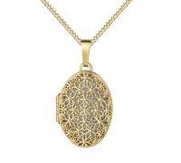 JEVELION Goldanhänger Medaillon Gold 333 Amulett Anhänger oval für 1 Bild zum Öffnen für Damen Bildanhänger mit Schmuck-Etui Mit Halskette 925 Silber vergoldet - Kettenlänge 55 cm.