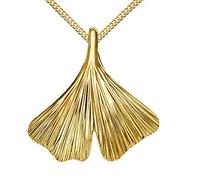 JEVELION Goldkette Anhänger 585 Gold 14Karat 14K mit Ginkgo-Blatt Gold für Damen Mit Kette Länge 60 cm