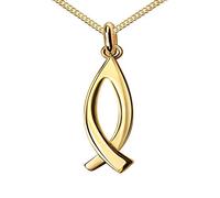 JEVELION Goldkette Anhänger mit Fisch Anhänger 585 Gold 14 Karat für Damen und Herren. Mit Kette Länge 60 cm