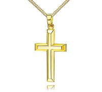 JEVELION Goldkette Kreuz-Anhänger 585 Gold für Damen und Herren Hochglanz poliert mit 3D-Effekt als Ketten-Anhänger + Schmuck-Etui Mit Halskette - Kettenlänge 50 cm.