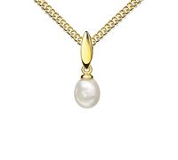 JEVELION Goldkette mit Perlen Anhänger Gold 585-14 Karat Süßwasserperlen Design-Damenschmuck Mit Halskette - Kettenlänge 50 cm.