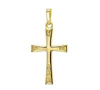 JEVELION Goldkreuz Kreuz-Anhänger für Damen, Herren und Kinder in hochglanz poliert mit Ornamentverzierungen als Kettenanhänger 585 Gold 14 Karat + Schmuck-Etui