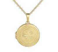 JEVELION Goldmedaillon Medaillon Anhänger für 2 Bilder 8 Karat 333 Gold Bild Amulett rund mit Kompass-Gravur zum Öffnen mit Halskette Mit Kette - Kettenlänge 45 cm.