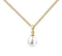 JEVELION Goldschmuck 333er Gelbgold Anhänger mit Süßwasserperle und Diamant mit Brillant-Schliff - eleganter Damenschmuck. Mit Halskette 925 Silber vergoldet - Kettenlänge 55 cm.