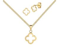 JEVELION Goldschmuck-Schmuckset Kleeblatt Goldanhänger und 2x Ohrstecker 333 Gold, 8 Karat 8K für Damen Mit Kette 925 Silber vergoldet - Kettenlänge 45 cm.
