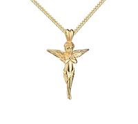 JEVELION Goldschmuck Schutzengel Kreuz Anhänger 925 Silber vergoldet für Damen und Herren mit Schutz-Engel-Ornament. Mit Damenkette 925 Silber vergoldet - Kettenlänge 50 cm.