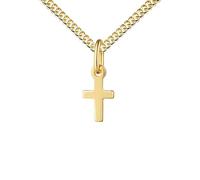 JEVELION Jesus Kreuz Kette Gold Taufkreuz 585 Gold Kreuzanhänger Goldkreuz für Damen und Kinder Kettenanhänger 14 Karat Gelbgold. Mit Kreuzkette 925 Silber vergoldet - Kettenlänge 60 cm.