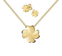 JEVELION Juwelier-Schmuckset Kleeblatt Goldanhänger und 2x Ohrstecker 333 Gold, 8 Karat 8K für Damen + Kette 925 Silber vergoldet - Kettenlänge 45 cm