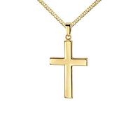 JEVELION Kette Goldkreuz Kreuz-Anhänger groß in Hochglanz poliert für Herren als Kettenanhänger 585 Gold 14 Karat mit Panzer-Kette vergoldet + Schmuck-Etui