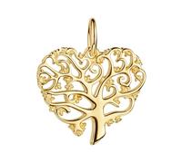 JEVELION Kettenanhänger Anhänger Lebensbaum-Herz 333 Gold massiv - Glücksanhänger Goldschmuck für Damen. Mit Halskette 925 Silber vergoldet - Kettenlänge 60 cm.