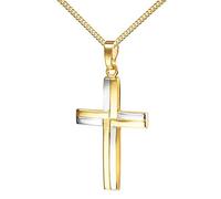 JEVELION Kreuz-Anhänger für Damen, Herren und Kinder als Ketten-Anhänger 750 Gold 18 Karat bicolor und Schmuck-Etui mit Kette 45 cm